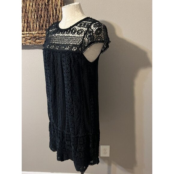 Anthropologie MAEVE Black Short Sleeve Crochet Cotton Sheath Dress Small S 2 4 6 - Picture 4 of 6